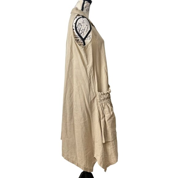 ForCynthia Sleeveless Shirt Dress Linen Blend Button-Up Smocked Pockets Size L - Picture 2 of 8